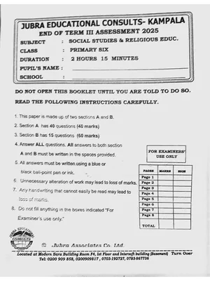 jubra primary six (p6) social studies end of term 3 exam