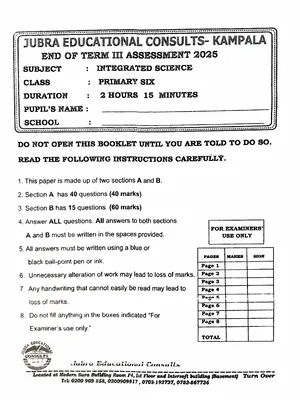 jubra primary six (p6) mathematics end of term 3 exam