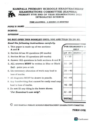 primary five (p5) science end of term 3 exams - kapsha/kcca