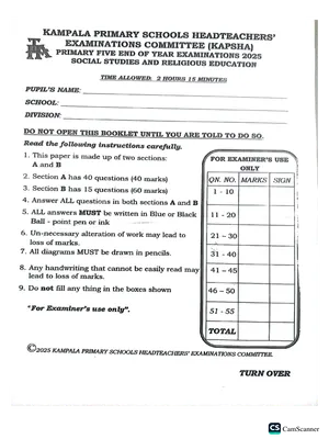 primary five (p5) social studies with re end of term 3 exams - kapsha/kcca