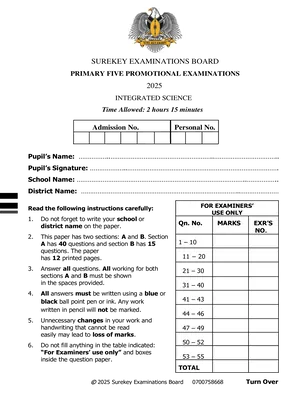 surekey end of term 3 2025 science promotional exam for primary five p5