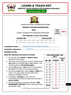 marking guide for social studies (sst) ple 2025 by learn and teach sst
