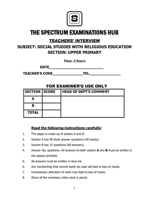 social studies sst teachers' interview paper for upper primary 