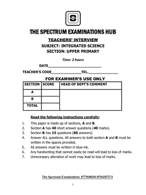 science teachers interview paper for upper primary