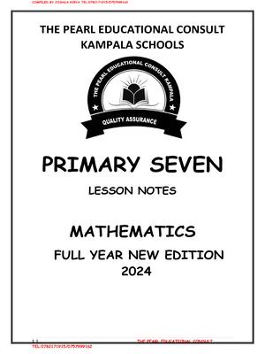 pearl primary seven  p.7 lesson notes of work for mathematics full year