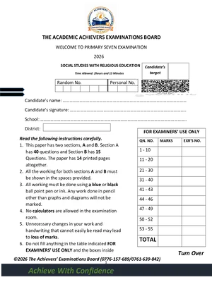 p7 welcome set 2026 social studies paper - academic achievers