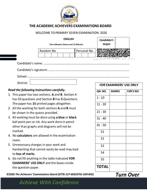 p7 welcome set 2026 english paper term 1 - academic achievers