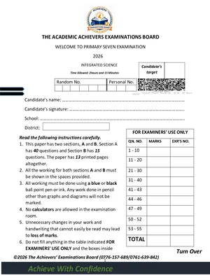 p7 welcome set 2026 science paper term 1 - academic achievers