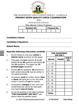 2026 Science P7 Exam Master Key Quality Check One