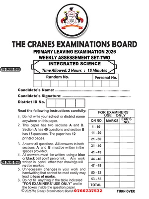 P.7 Science Assessment Set 2 Term One - Cranes