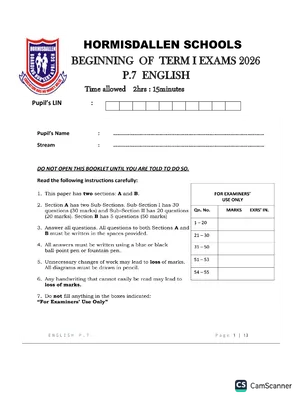 hormisdallen schools beginning of term one paper for english p7