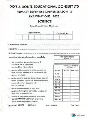 P7 BOT Term 1 Set One 2026 Science - Eye Opener