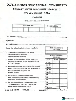 P7 BOT Term 1 Set One 2026 English - Eye Opener