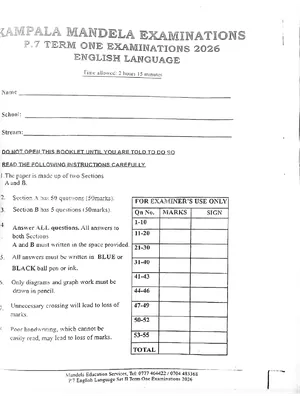 p.7 english midterm one exam mandela exams