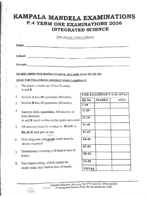 p.4 science mid term one exam mandela
