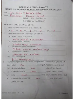 p5 kiswahili  mid term 1 exam with answers