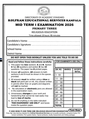 kolfram p3 religious education mid term i exam