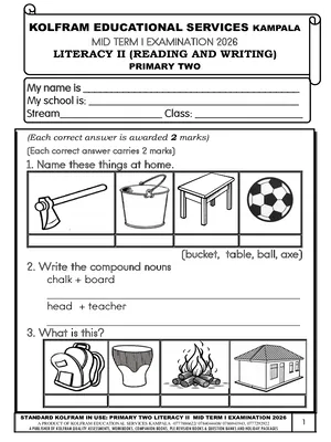 kolfram p2 literacy two (reading and writing) mid term i exams