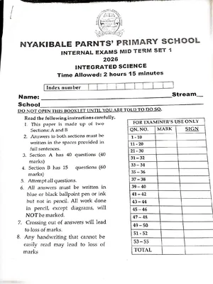 P.6 Science Mid Term 1 Exams - Nyakibale Parents