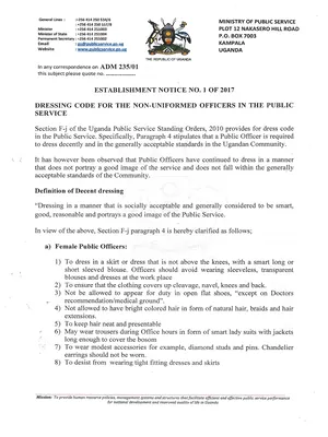 ministry of public service dress code for non uniformed public officers