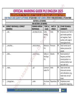 original official uneb ple english 2025 paper with answers marking guide by teach and learn english