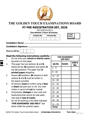 the golden touch p7 mathematics pre registration paper