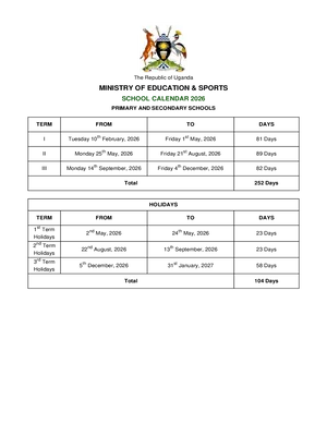 school calendar 2026 for primary and secondary schools
