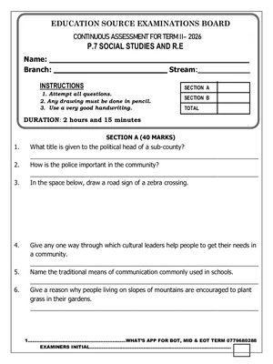 P.7 Social Studies BOT Term 2 Education Source