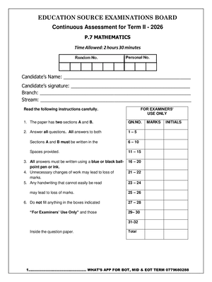 P.7 Mathematics BOT Term 2 Education Source