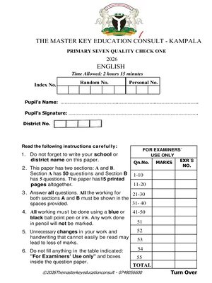 P.7 BOT Term 2 English Quality Check One Master Key