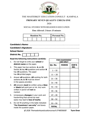 P.7 BOT Term 2 Social Studies Quality Check One Master Key