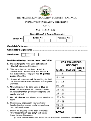 P.7 BOT Term 2 Mathematics Quality Check One Master Key