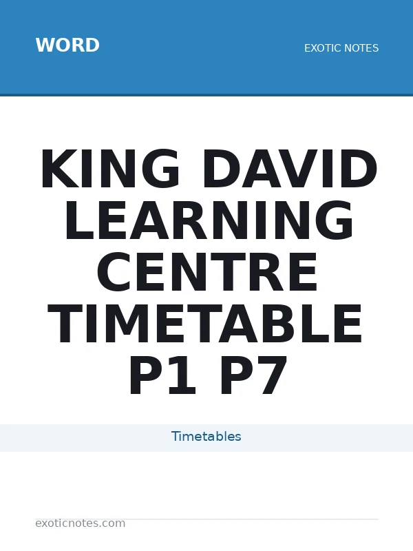 King David Learning Centre Timetable P1 P7