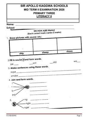 Sir Apollo Kaggwa p.3 Reading Mid Term 2 Exams