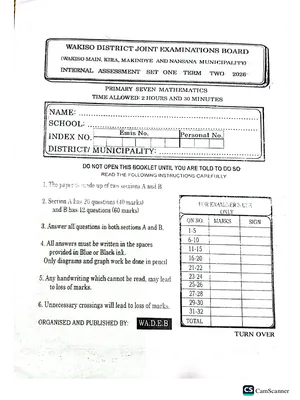 P7 Mathematics Exam Wakiso District Joint Term 2 Assessment Set 1