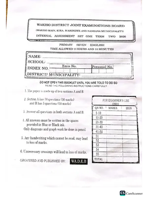 P7 English Exam Wakiso District Joint Term 2 Assessment Set 1