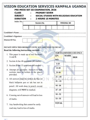 Vision Education Services p.7 Social Studies Pre Mock Set 3