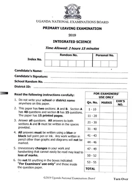 UNEB PLE 2019 Science Paper