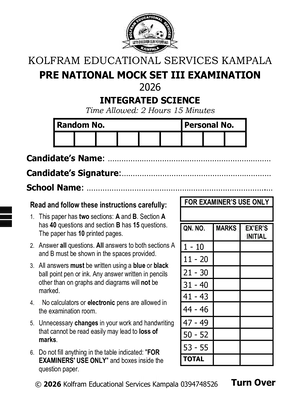 Kolfram Pre Mock 2026 Science Set 3