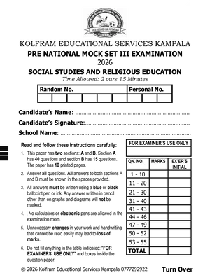 Kolfram Pre Mock 2026 Social Studies (SST) with RE Set 3