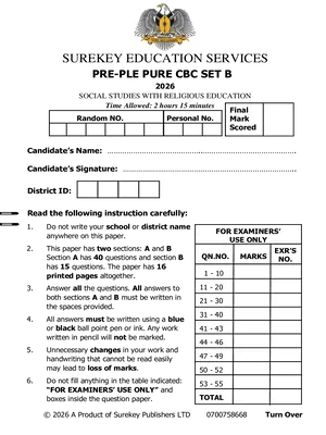 Sure Key P7 Social Studies Pre Mock Pure CBC Set B