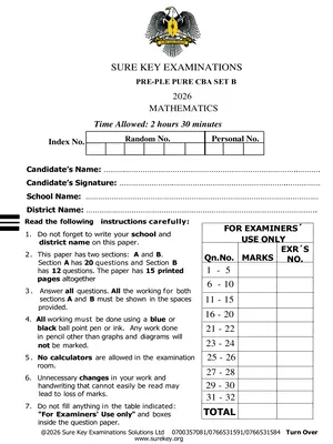 Sure Key P7 Pre Mock Pure CBC Set B All Subjects: Science, ENG, SST and Maths