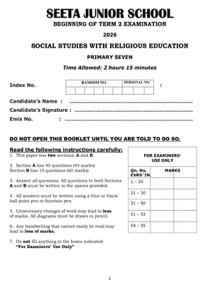 Seeta Junior School p.7 SST Pre Mock Set 2