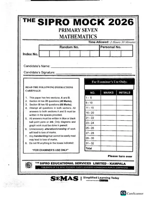 sipro p7 mock 2026 mathematics paper