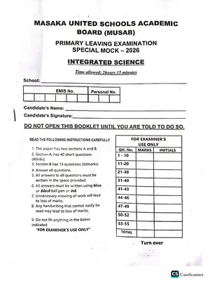 Masaka United Schools Mock 2026 Social Studies (SST) with RE Paper