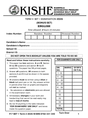 Kishe P7 English Mock Bonus Set Term 2
