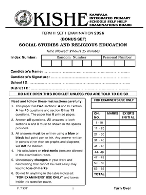 Kishe P7 Social Studies SST with RE Mock Bonus Set Term 2