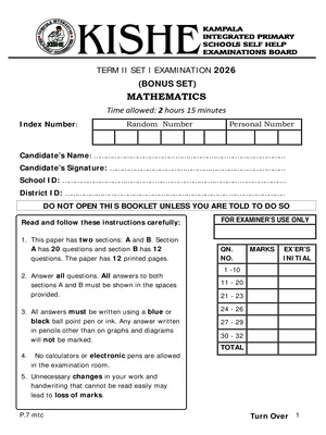 Kishe P7 Mathematics Mock Bonus Set Term 2