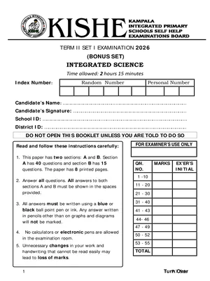 Kishe P7 Mock Bonus Set Term 2 Full Set All Subjects: Maths, ENG, SST and Science