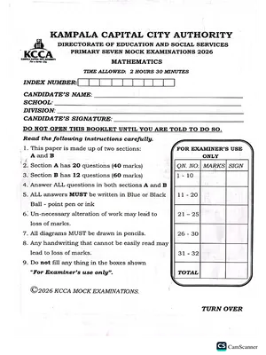 Kcca P7 Pre Mock 2026 Mathematics Paper